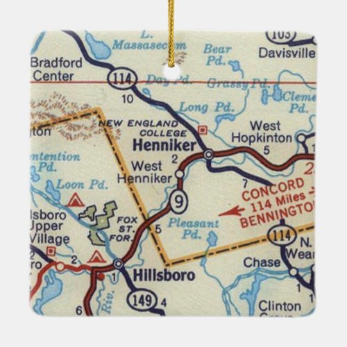 Henniker NH Vintage Map Ceramic Ornament