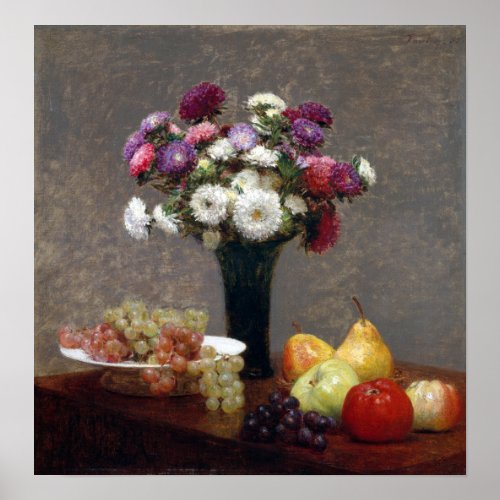 Henri Fantin_Latour Asters and Fruit on a Table Poster