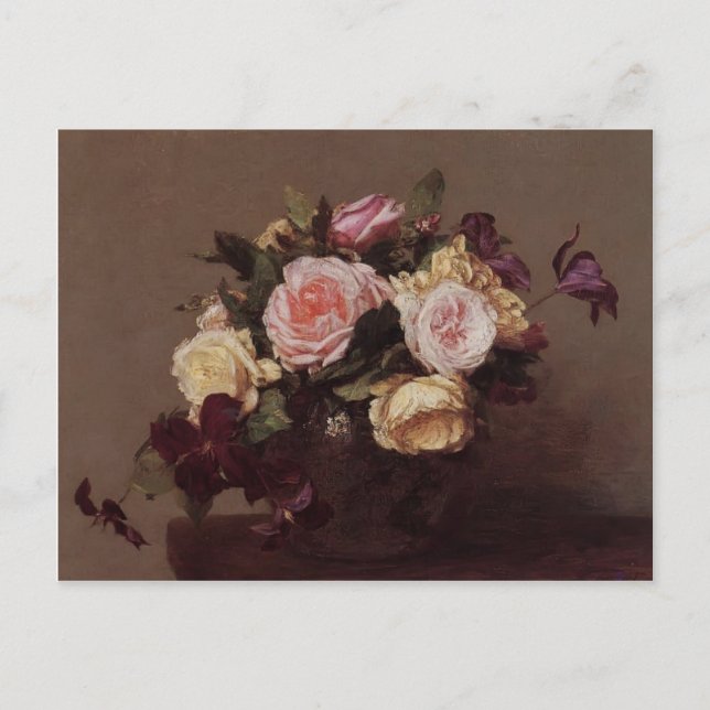 Henri Fantin-Latour- Roses and Clematis Postcard (Front)