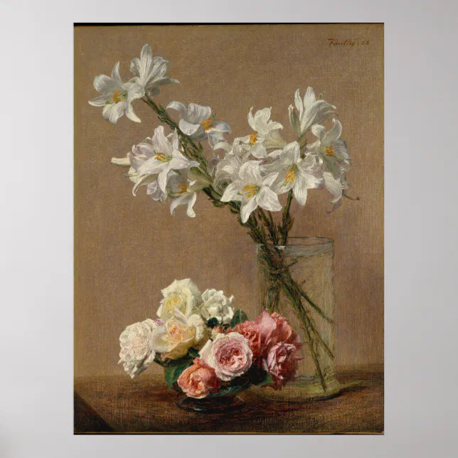 Henri Fantin-Latour Vintage Roses and Lilies Poster | Zazzle