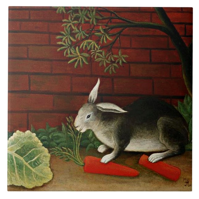 Henri Rousseau artwork, Rabbit Ceramic Tile (Front)