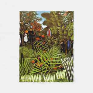 Henri Rousseau - Exotic Landscape Jungle Art Fleece Blanket