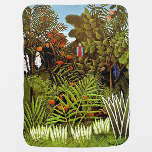 Henri Rousseau - Exotic Landscape Jungle Art Receiving Blanket