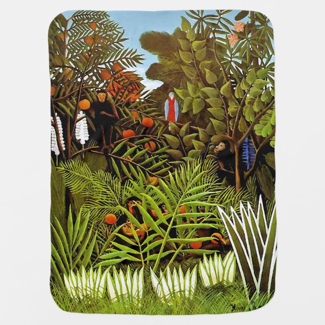 Henri Rousseau - Exotic Landscape Jungle Art Receiving Blanket (Front)