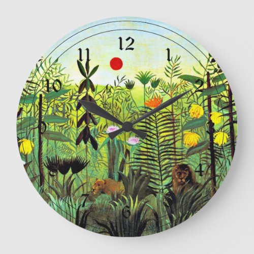 Henri Rousseau _ Exotic Landscape with Lion Large Clock