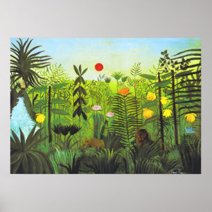 Henri Rousseau - Exotic Landscape with lion Poster