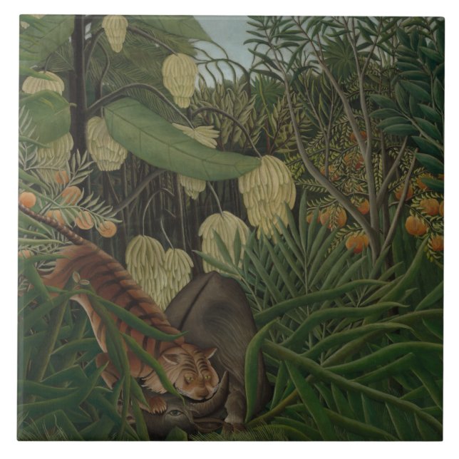 Henri Rousseau - Fight Between a Tiger Ceramic Tile (Front)