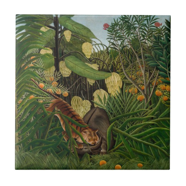 Henri Rousseau - Fight between Tiger and Buffalo Ceramic Tile (Front)