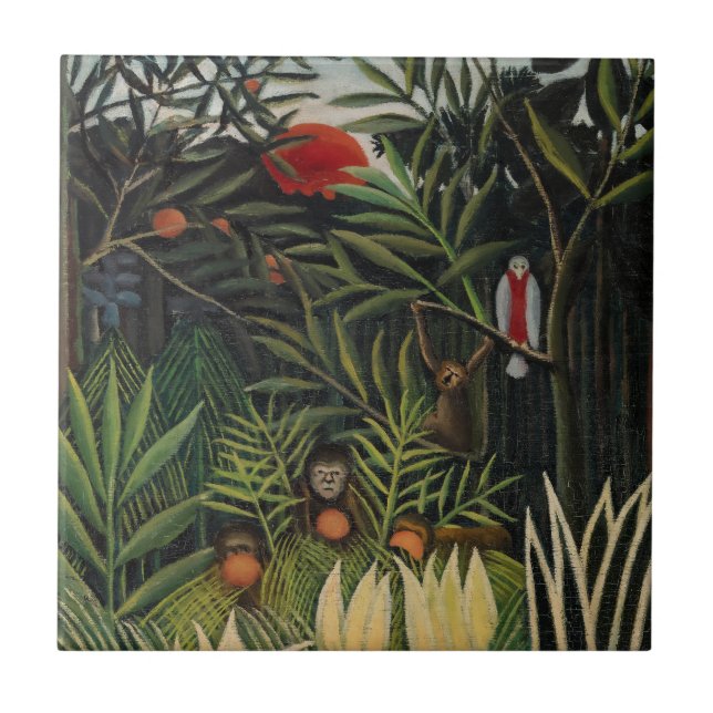 Henri Rousseau - Monkeys & Parrot in Virgin Forest Ceramic Tile (Front)