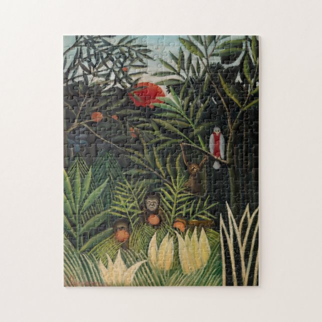 Henri Rousseau - Monkeys & Parrot in Virgin Forest Jigsaw Puzzle (Vertical)