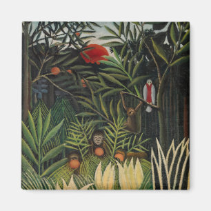 Henri Rousseau - Monkeys & Parrot in Virgin Forest Magnet