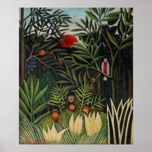 Henri Rousseau _ Monkeys  Parrot in Virgin Forest Poster