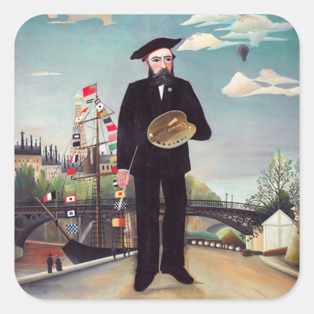 Henri Rousseau - Myself Portrait-Landscape Square Sticker (Front)