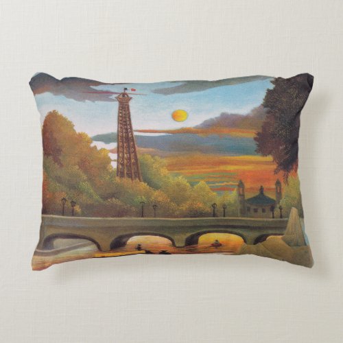 Henri Rousseau _ Seine and Eiffel Tower in Sunset Accent Pillow