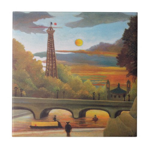 Henri Rousseau _ Seine and Eiffel Tower in Sunset Ceramic Tile