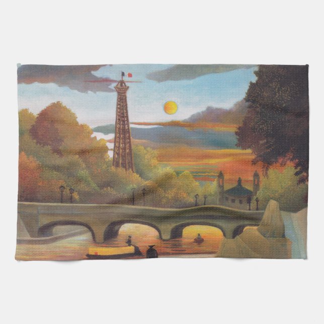 Henri Rousseau - Seine and Eiffel Tower in Sunset Kitchen Towel (Horizontal)