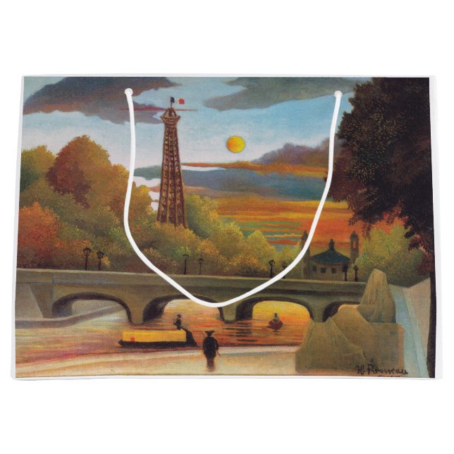 Henri Rousseau - Seine and Eiffel Tower in Sunset Large Gift Bag (Front)