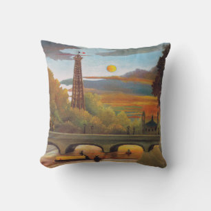 Henri Rousseau - Seine and Eiffel Tower in Sunset Throw Pillow