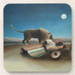 Henri Rousseau Sleeping Gypsy Lion Painting Beverage Coaster