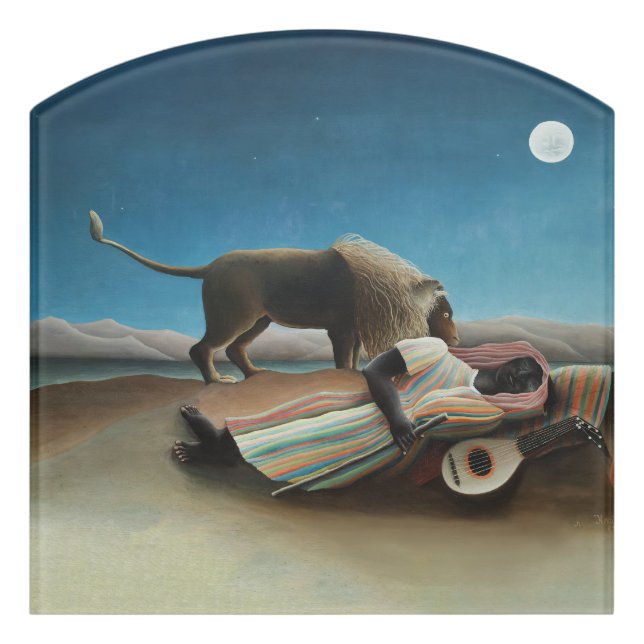 Henri Rousseau Sleeping Gypsy Lion Painting Door Sign (Contour Front)
