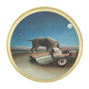 Henri Rousseau Sleeping Gypsy Lion Painting Gold Finish Lapel Pin