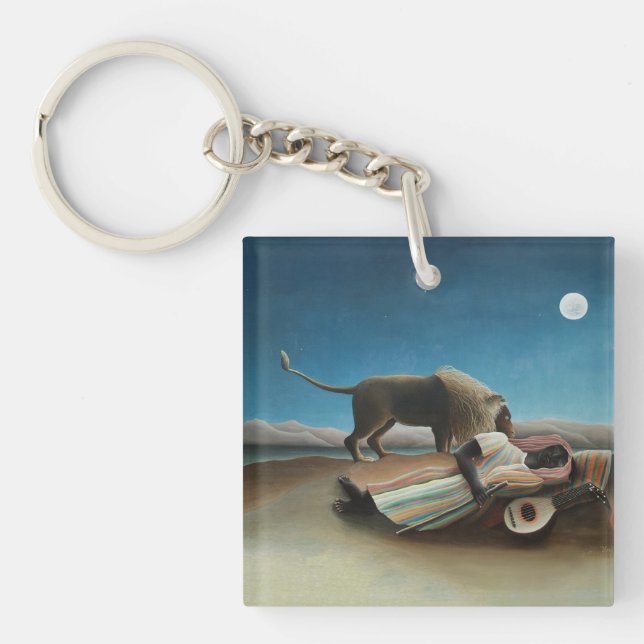 Henri Rousseau Sleeping Gypsy Lion Painting Keychain (Front)