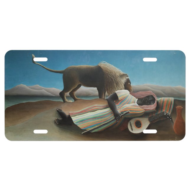 Henri Rousseau Sleeping Gypsy Lion Painting License Plate (Front)