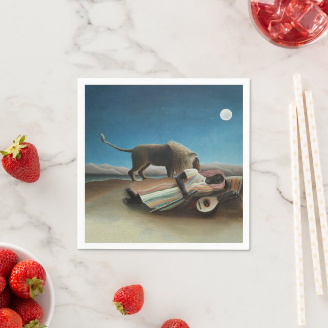 Henri Rousseau Sleeping Gypsy Lion Painting Napkins (Insitu)
