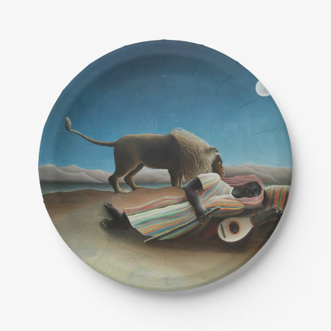 Henri Rousseau Sleeping Gypsy Lion Painting Paper Plates (Front)