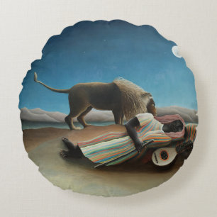 Henri Rousseau Sleeping Gypsy Lion Painting Round Pillow