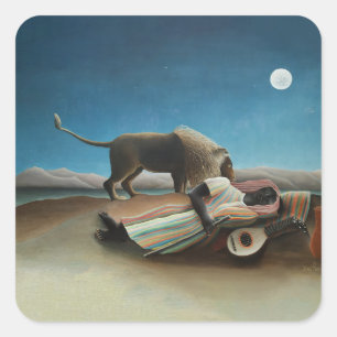 Henri Rousseau Sleeping Gypsy Lion Painting Square Sticker