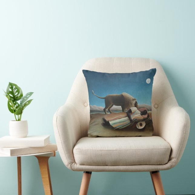 Henri Rousseau Sleeping Gypsy Lion Painting Throw Pillow (Chair)