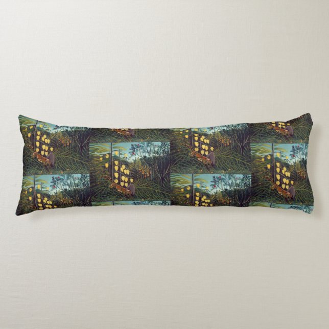 Henri Rousseau Struggle between Tiger and Bull Body Pillow (Front)