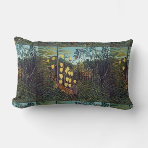 Henri Rousseau Struggle between Tiger and Bull Lumbar Pillow