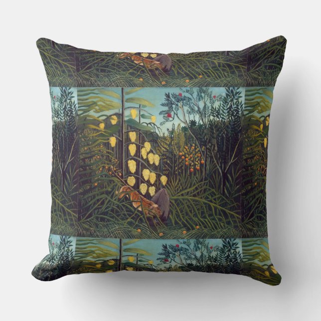 Henri Rousseau Struggle between Tiger and Bull Throw Pillow (Front)