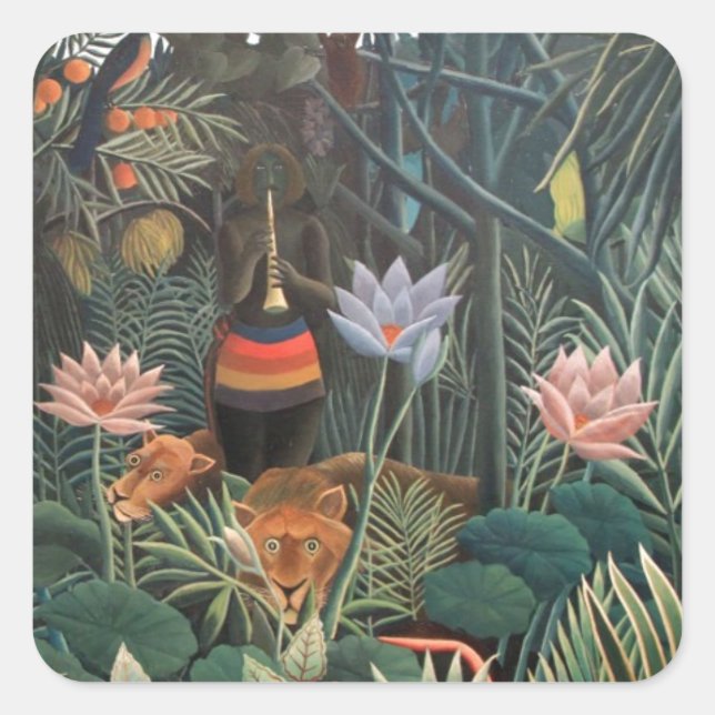 Henri Rousseau The Dream Jungle Flowers Naive Art Square Sticker (Front)