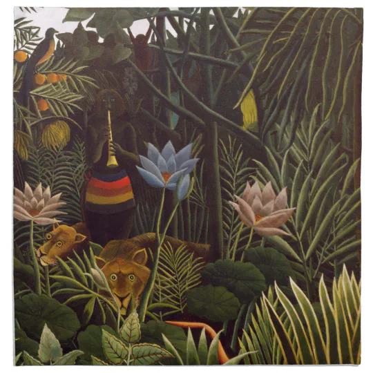 Henri Rousseau The Dream Jungle Flowers Painting Cloth Napkin Zazzle Com