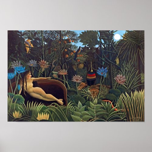 Henri Rousseau The Dream _ Jungle Woman w Animals Poster