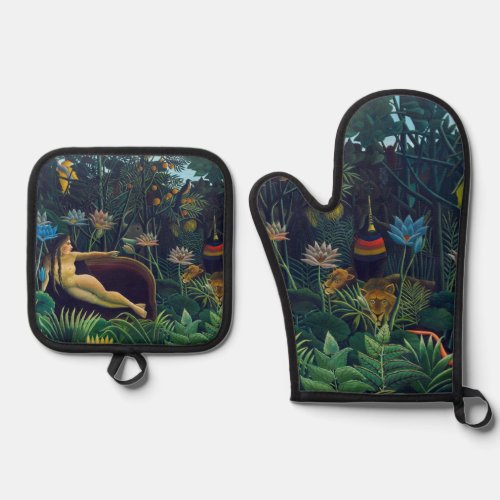 Henri Rousseau _ The Dream  Le Reve Oven Mitt  Pot Holder Set