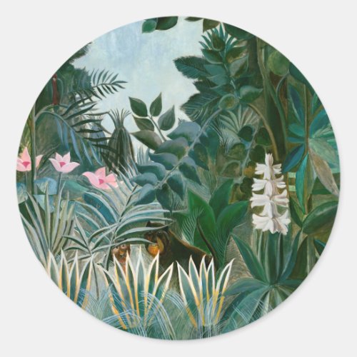 Henri Rousseau _ The Equatorial Jungle Classic Round Sticker