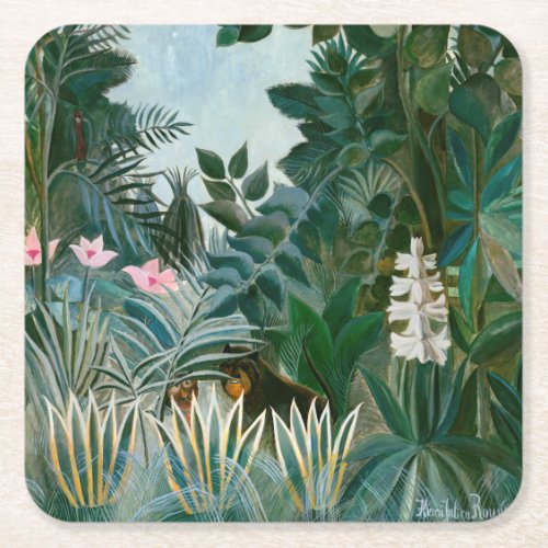 Henri Rousseau _ The Equatorial Jungle Square Paper Coaster