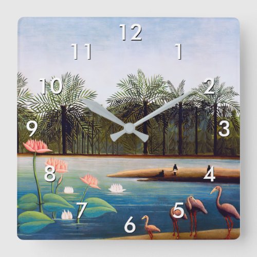 Henri Rousseau _ The Flamingoes Square Wall Clock
