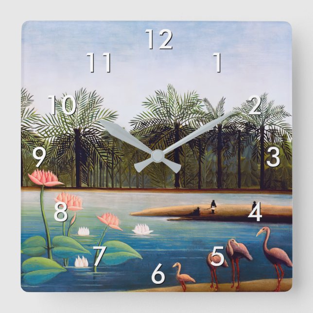 Henri Rousseau - The Flamingoes Square Wall Clock (Front)