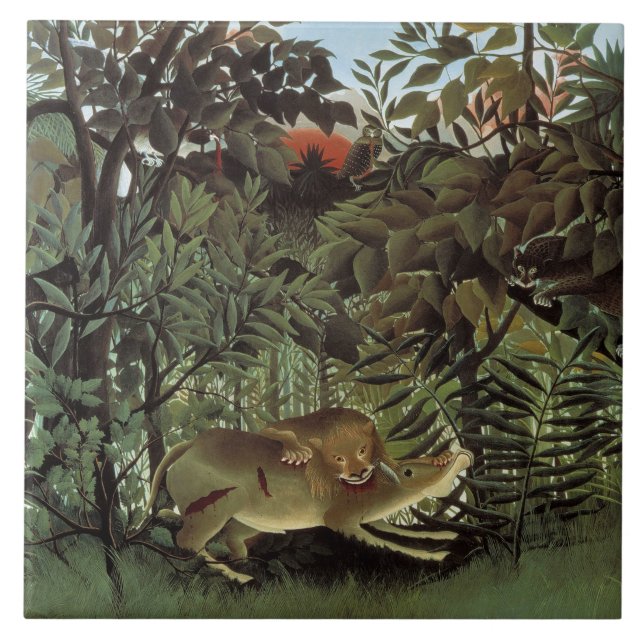 Henri Rousseau - The Hungry Lion Attacking Ceramic Tile (Front)