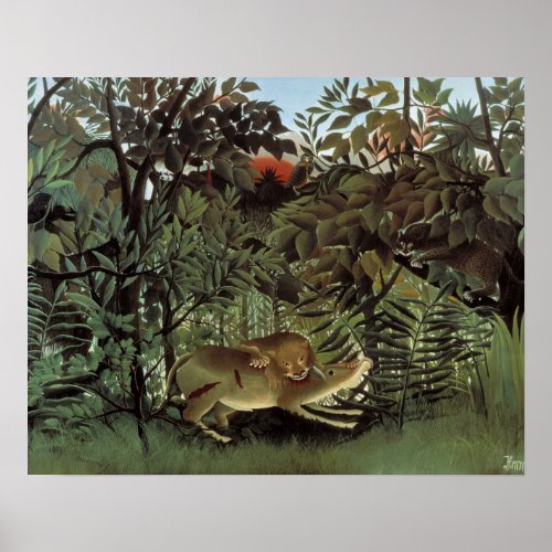 Henri Rousseau _ The Hungry Lion Attacking Poster