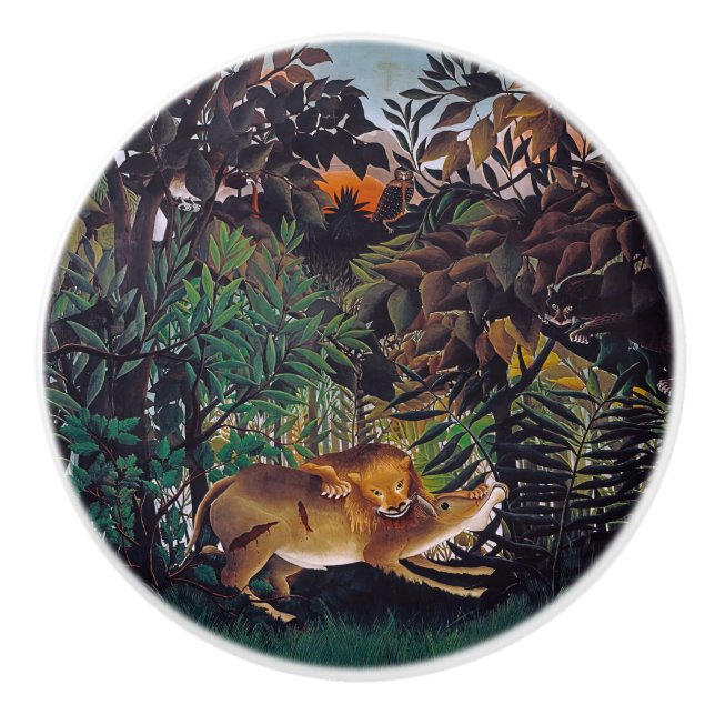 Henri Rousseau - The Hungry Lion Ceramic Knob (Front)