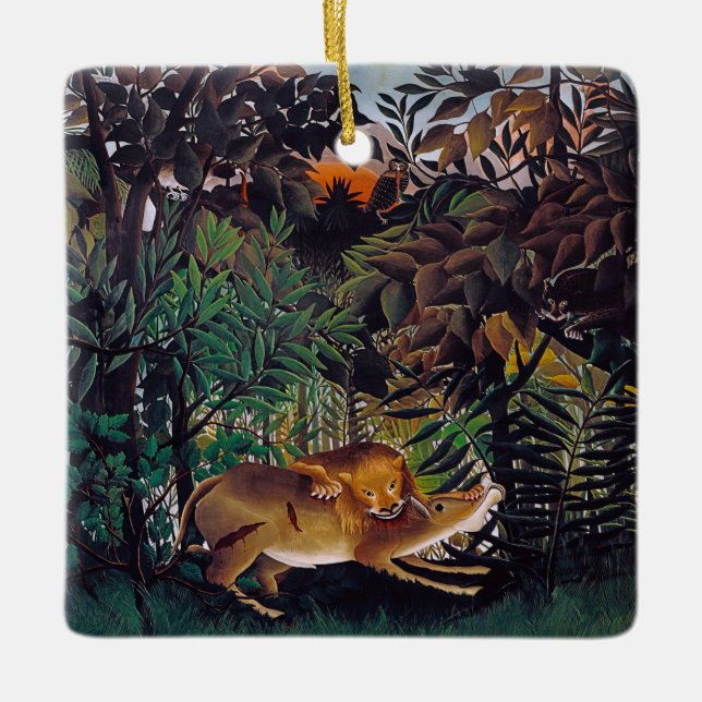 Henri Rousseau - The Hungry Lion Ceramic Ornament (Front)