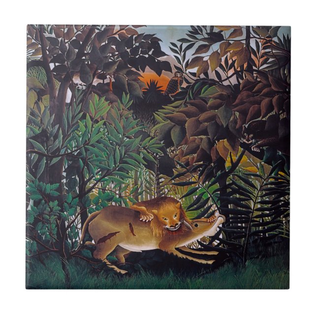 Henri Rousseau - The Hungry Lion Ceramic Tile (Front)