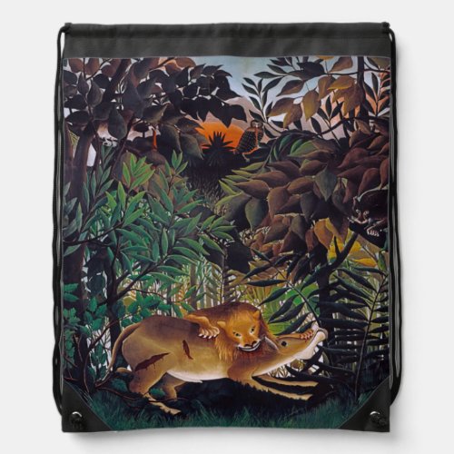 Henri Rousseau _ The Hungry Lion Drawstring Bag