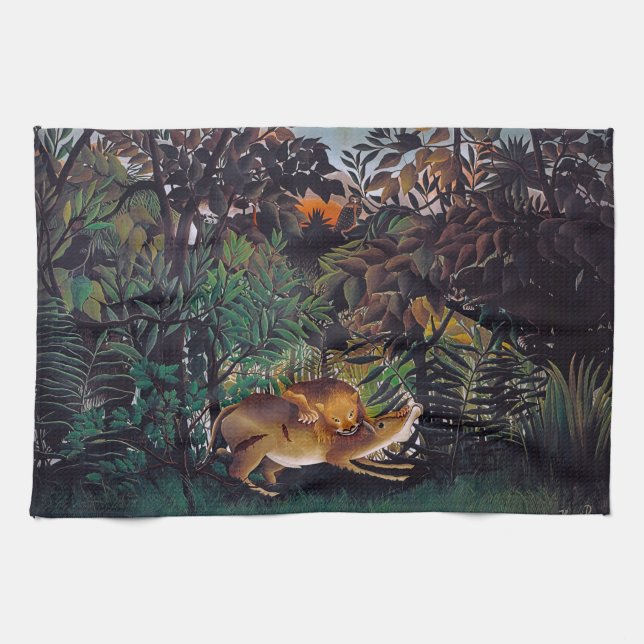 Henri Rousseau - The Hungry Lion Kitchen Towel (Horizontal)